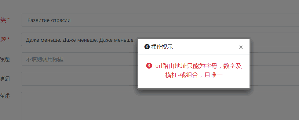 多语言，泛域名建站系统  录入新闻，产品等内容使用俄文录入我发添加提示url路由地址只能为字母，数字